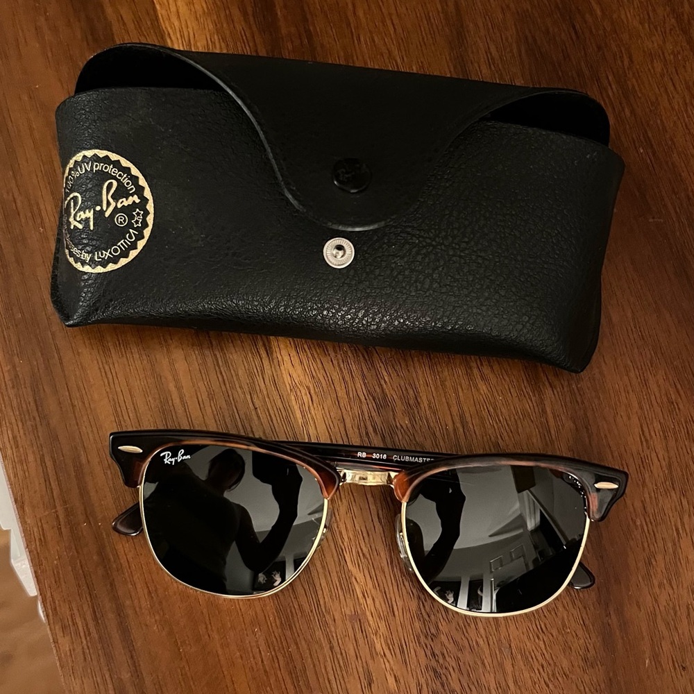 RayBan Club Master Polished Tortoise On Gold Sunglasses